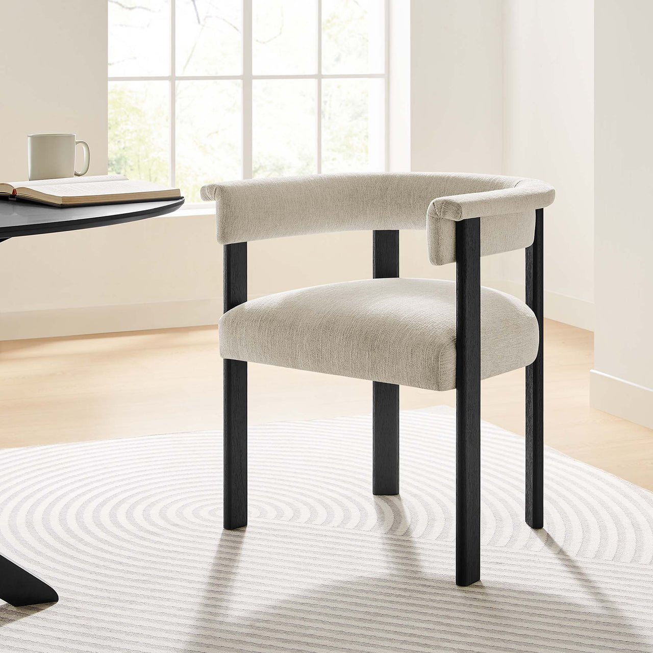 Maiden Fabric Dining Chair Set of 2, Ivory & Black