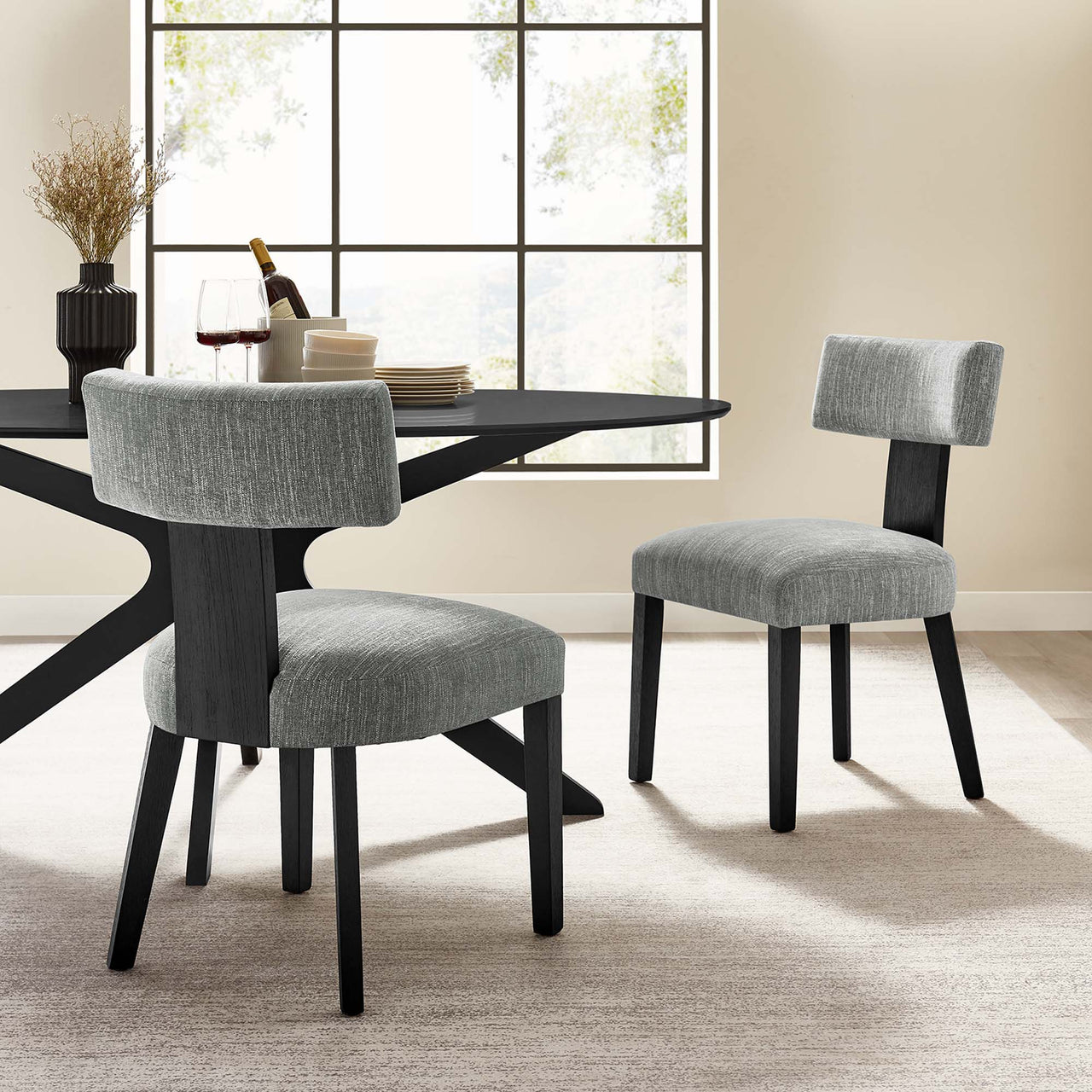 Leilani Fabric Dining Chair Set of 2, Gray & Black