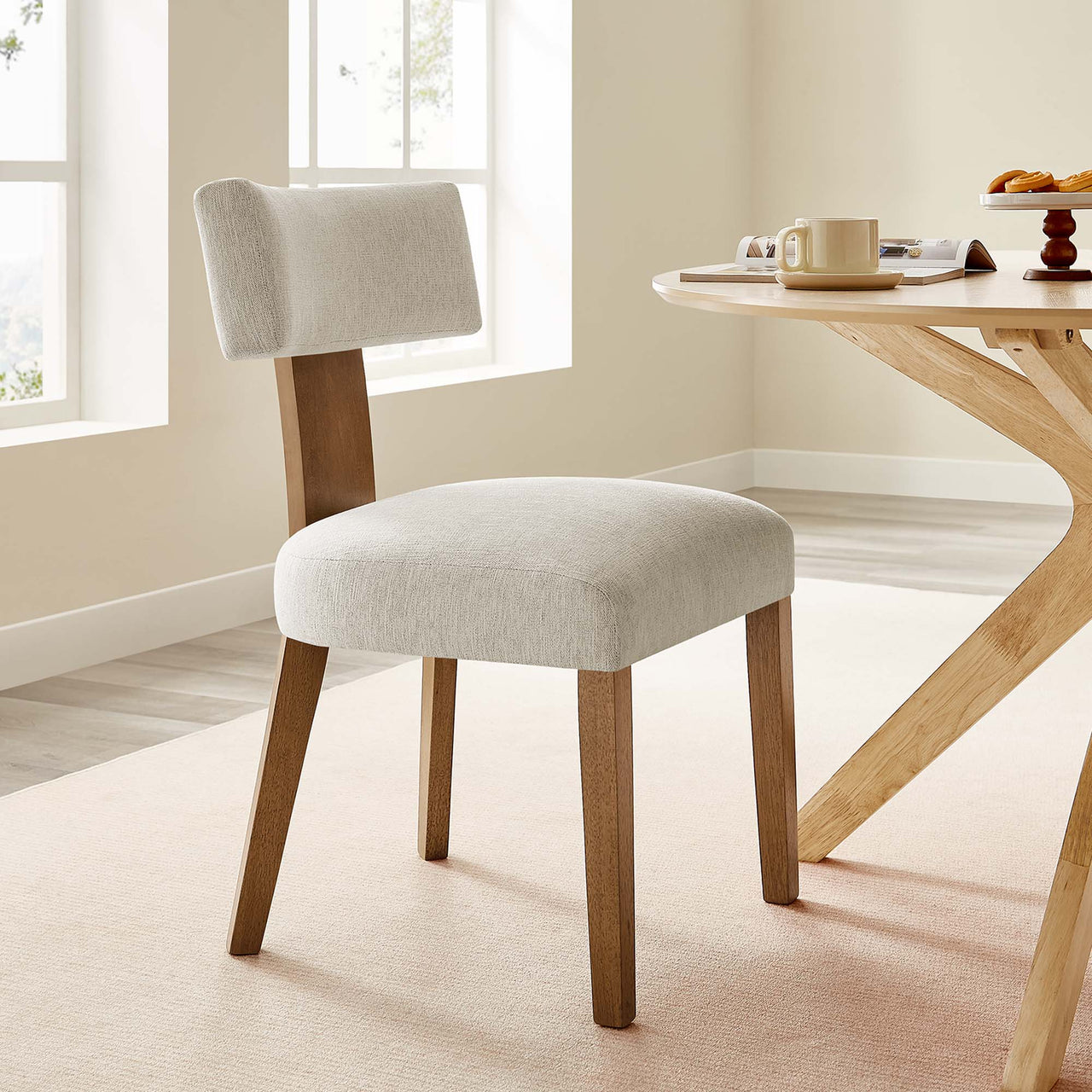 Leilani Fabric Dining Chair Set of 2, Ivory & Brown