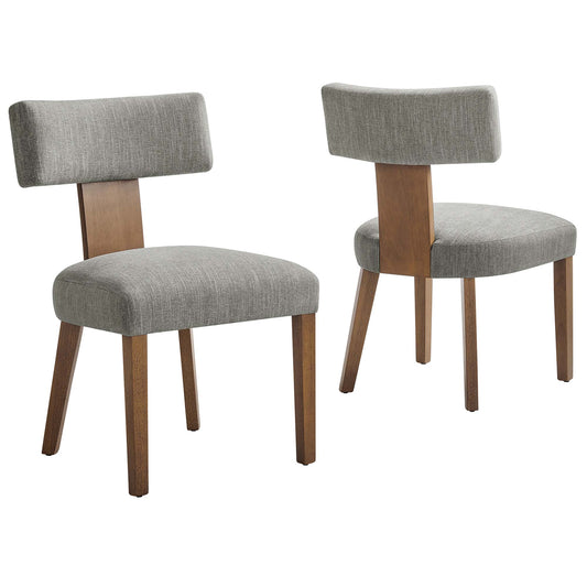 Leilani Fabric Dining Chair Set of 2, Light Gray & Brown