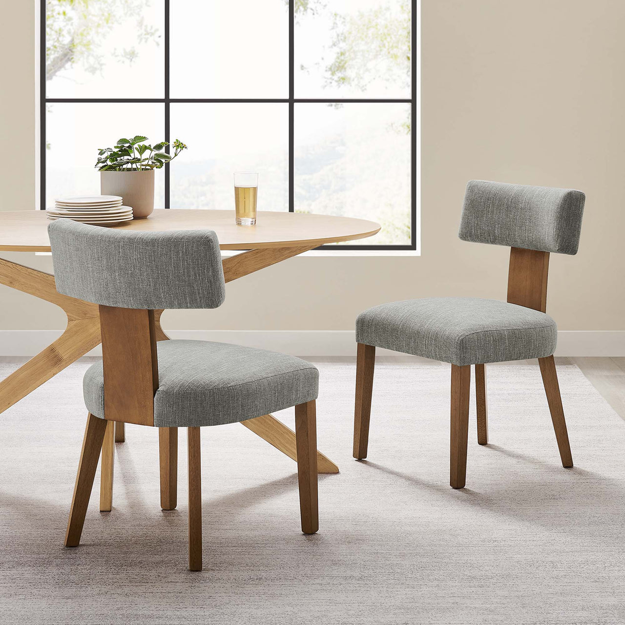 Leilani Fabric Dining Chair Set of 2, Light Gray & Brown