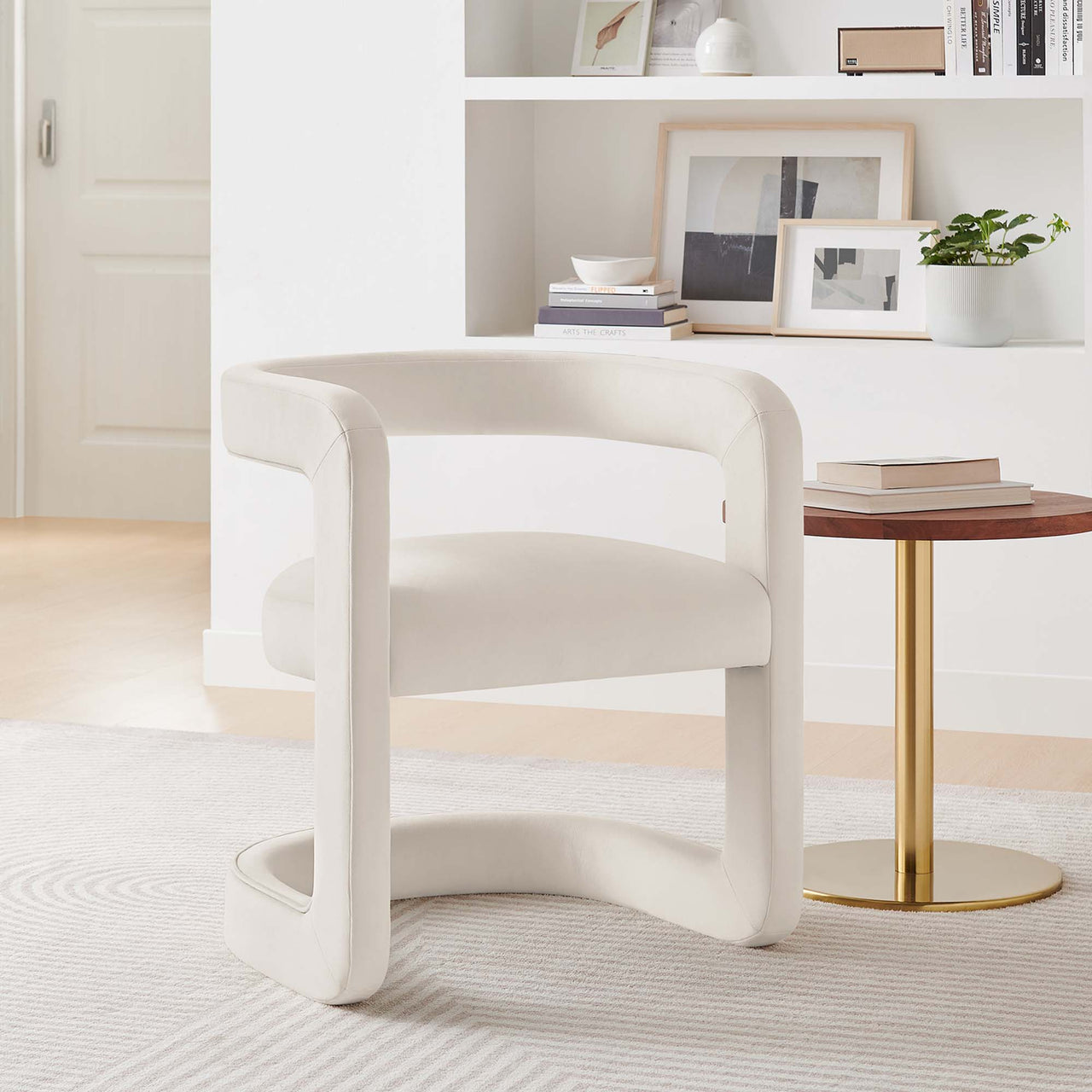 Aeria Upholstered Velvet Dining Chair, Chalk