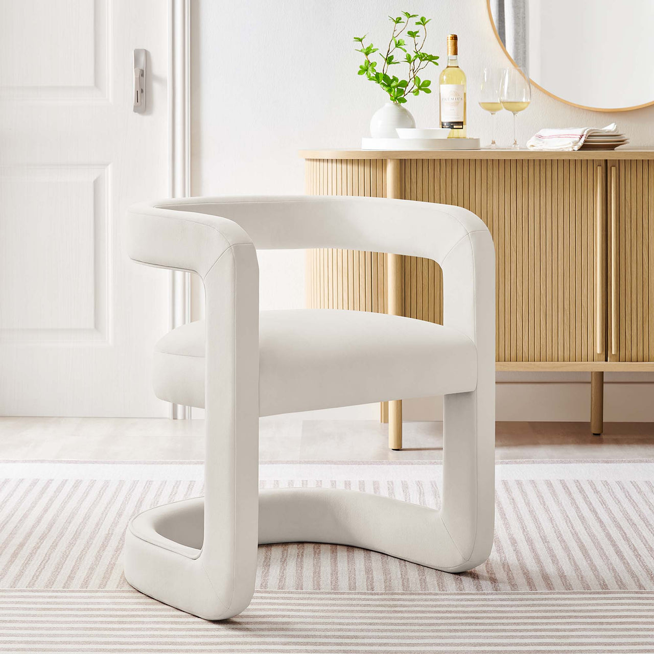 Aeria Upholstered Velvet Dining Chair, Chalk