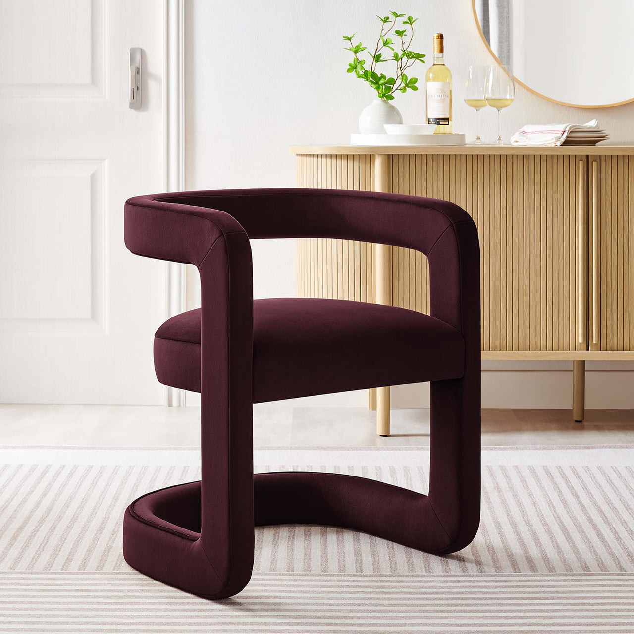 Aeria Upholstered Velvet Dining Chair, Wine