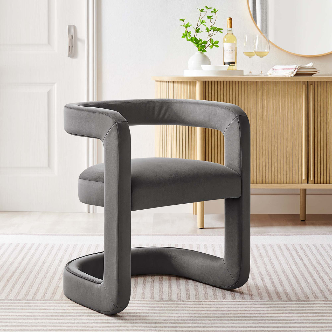 Aeria Upholstered Velvet Dining Chair, Charcoal