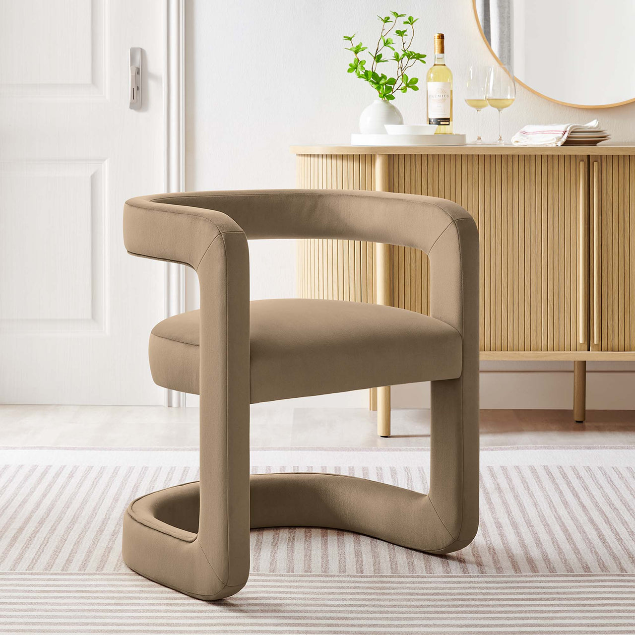 Aeria Upholstered Velvet Dining Chair, Taupe