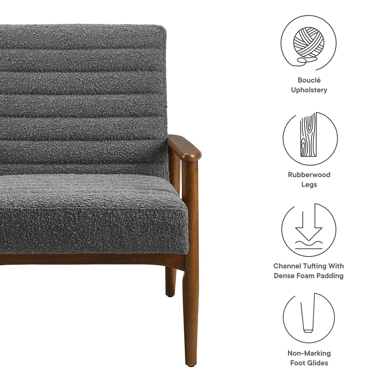 Jasper Boucle Accent Chair, Walnut & Charcoal