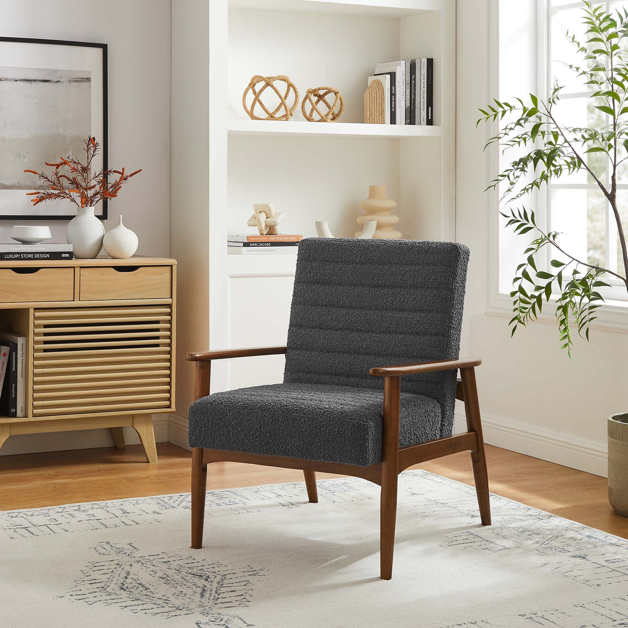 Jasper Boucle Accent Chair, Walnut & Charcoal