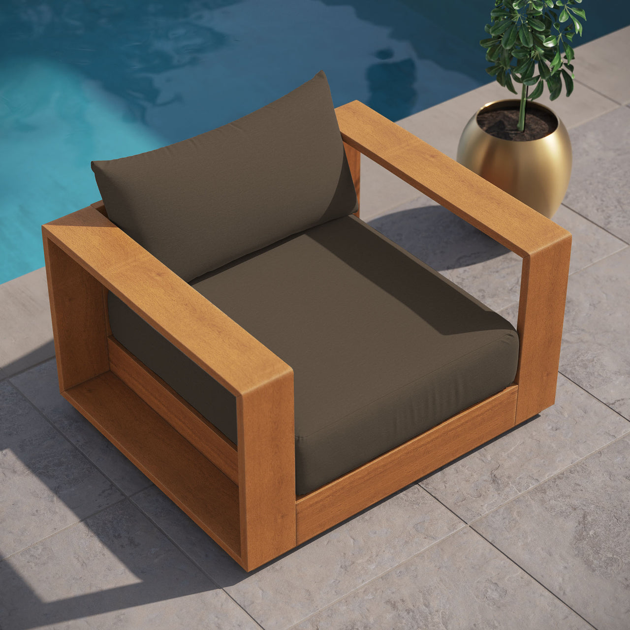 Tahlor Alfresco Acacia Wood Chair, Natural Wood & Cocoa