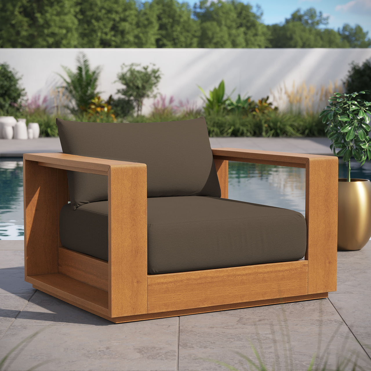 Tahlor Alfresco Acacia Wood Chair, Natural Wood & Cocoa