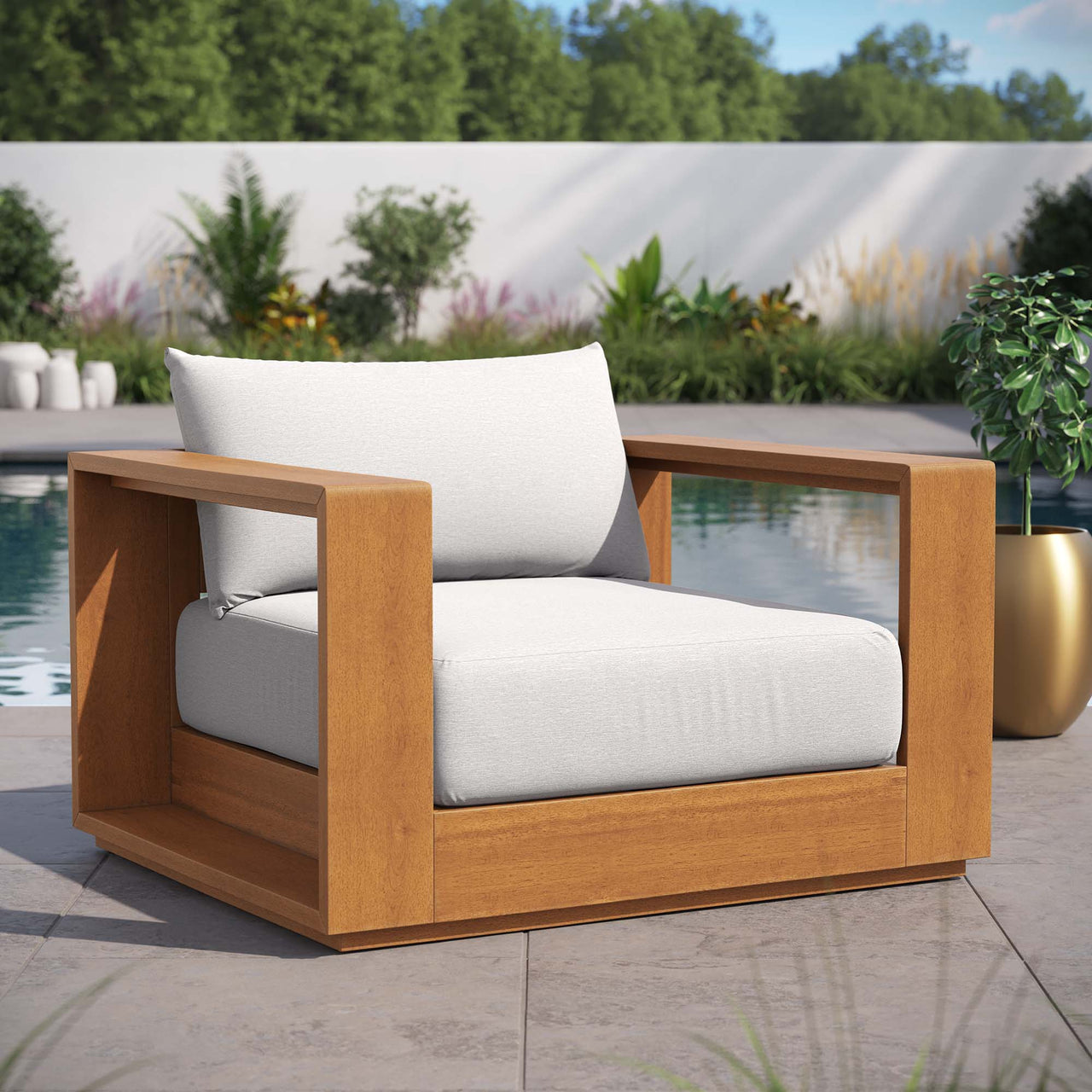 Tahlor Alfresco Acacia Wood Chair, Natural Wood & Light Gray