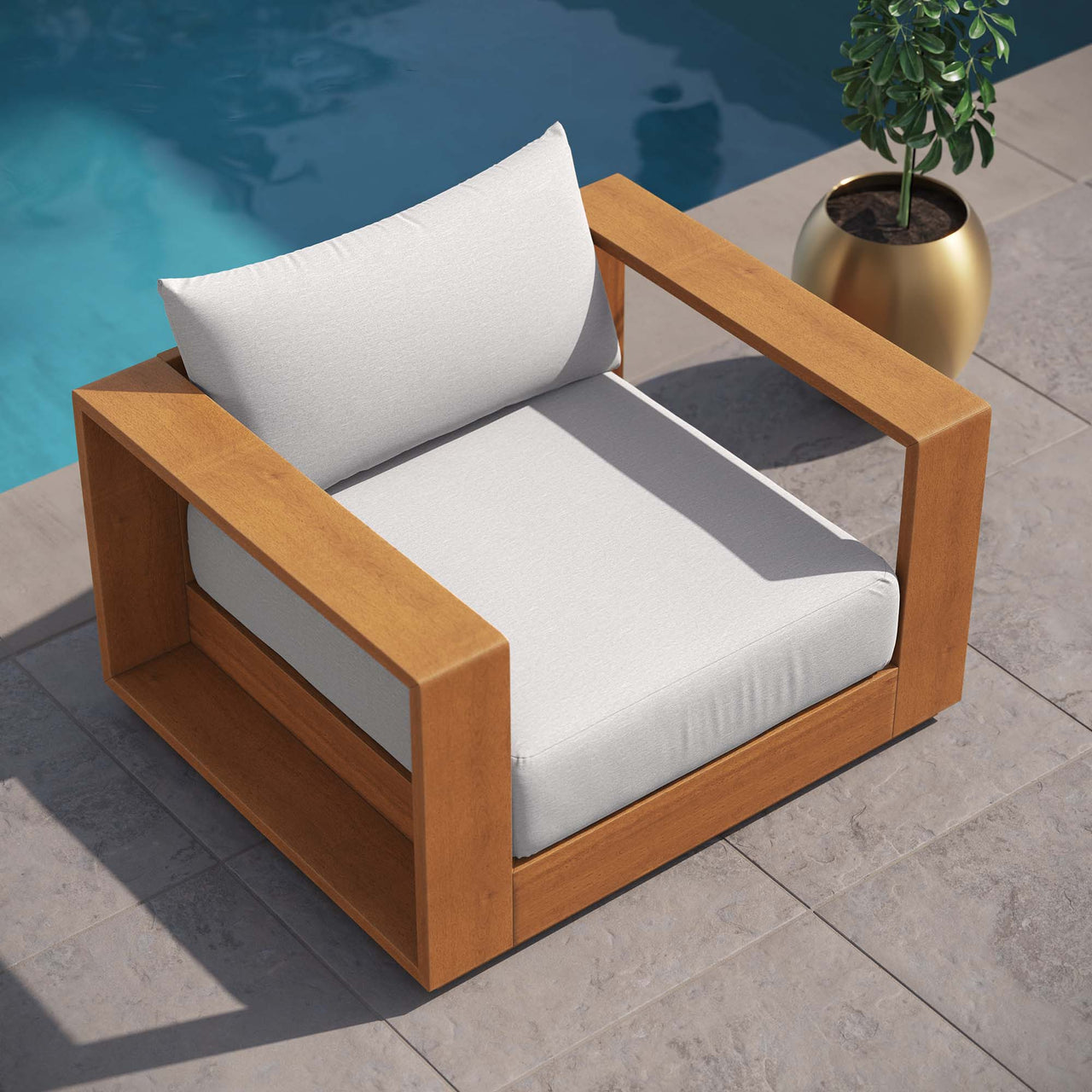 Tahlor Alfresco Acacia Wood Chair, Natural Wood & Light Gray