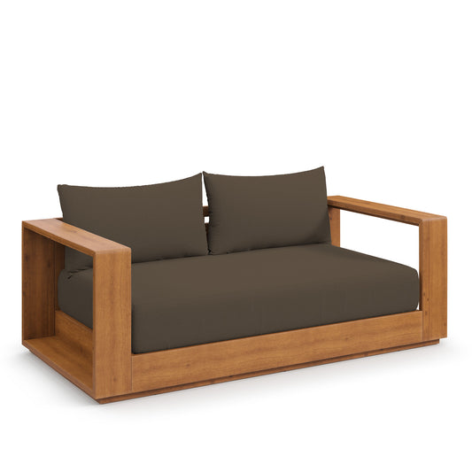 Tahlor Acacia Wood Alfresco Acacia Wood Loveseat, Natural Wood & Cocoa