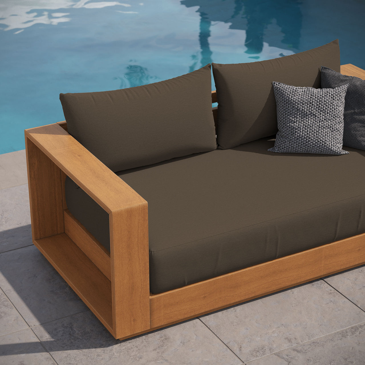 Tahlor Acacia Wood Alfresco Acacia Wood Loveseat, Natural Wood & Cocoa