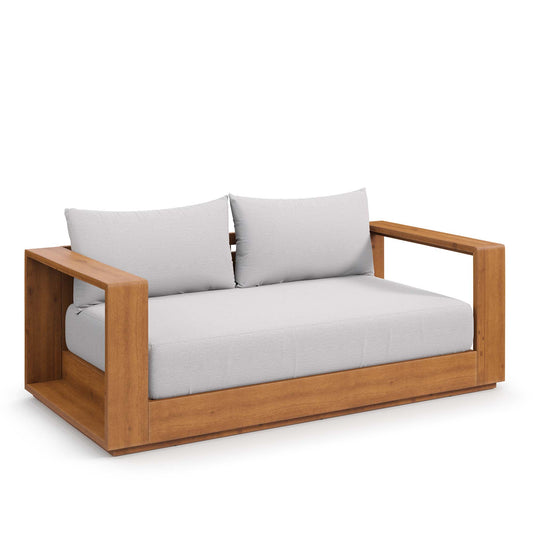 Tahlor Acacia Wood Alfresco Acacia Wood Loveseat, Natural Wood & Light Gray
