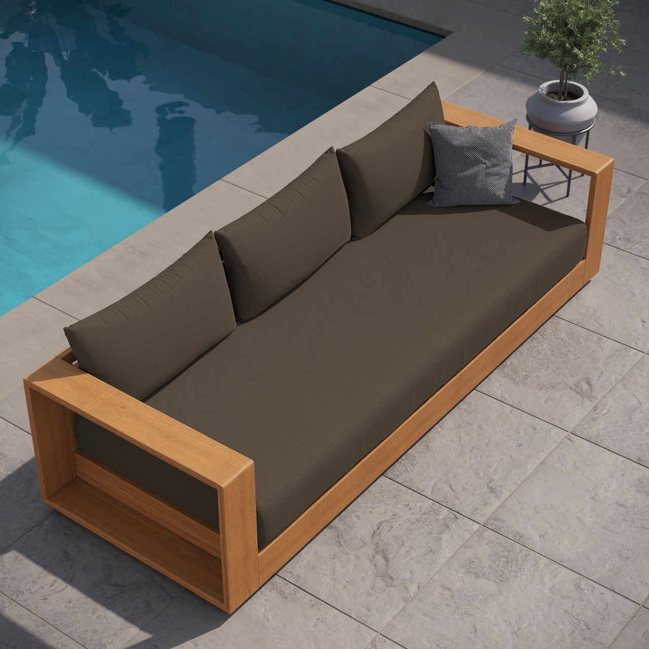 Tahlor Alfresco Acacia Wood Sofa, Natural Wood & Cocoa