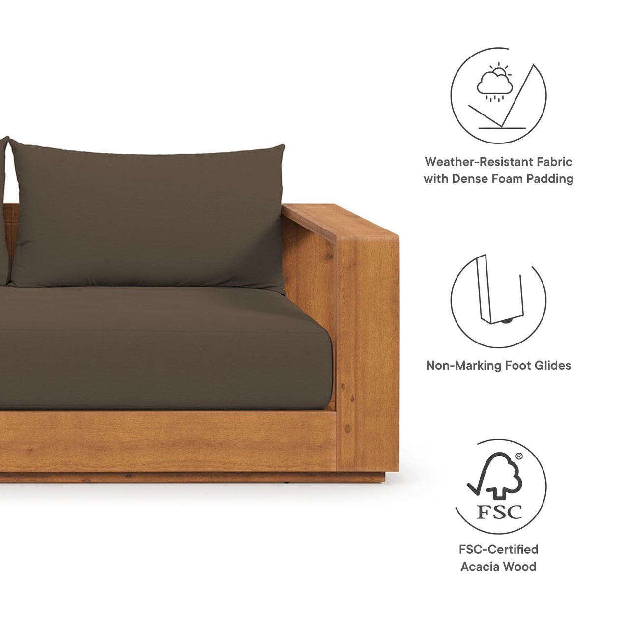 Tahlor Alfresco Acacia Wood Sofa, Natural Wood & Cocoa