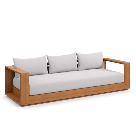 Tahlor Alfresco Acacia Wood Sofa, Natural Wood & Light Gray