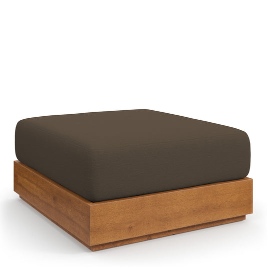 Tahlor Alfresco Acacia Wood Ottoman, Natural Wood & Cocoa