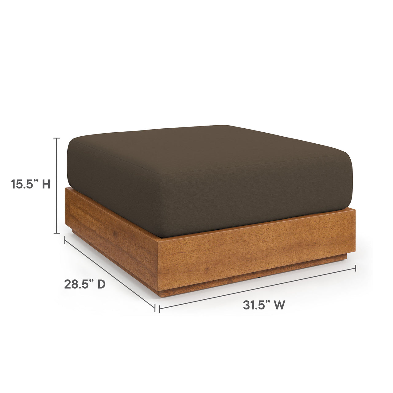 Tahlor Alfresco Acacia Wood Ottoman, Natural Wood & Cocoa