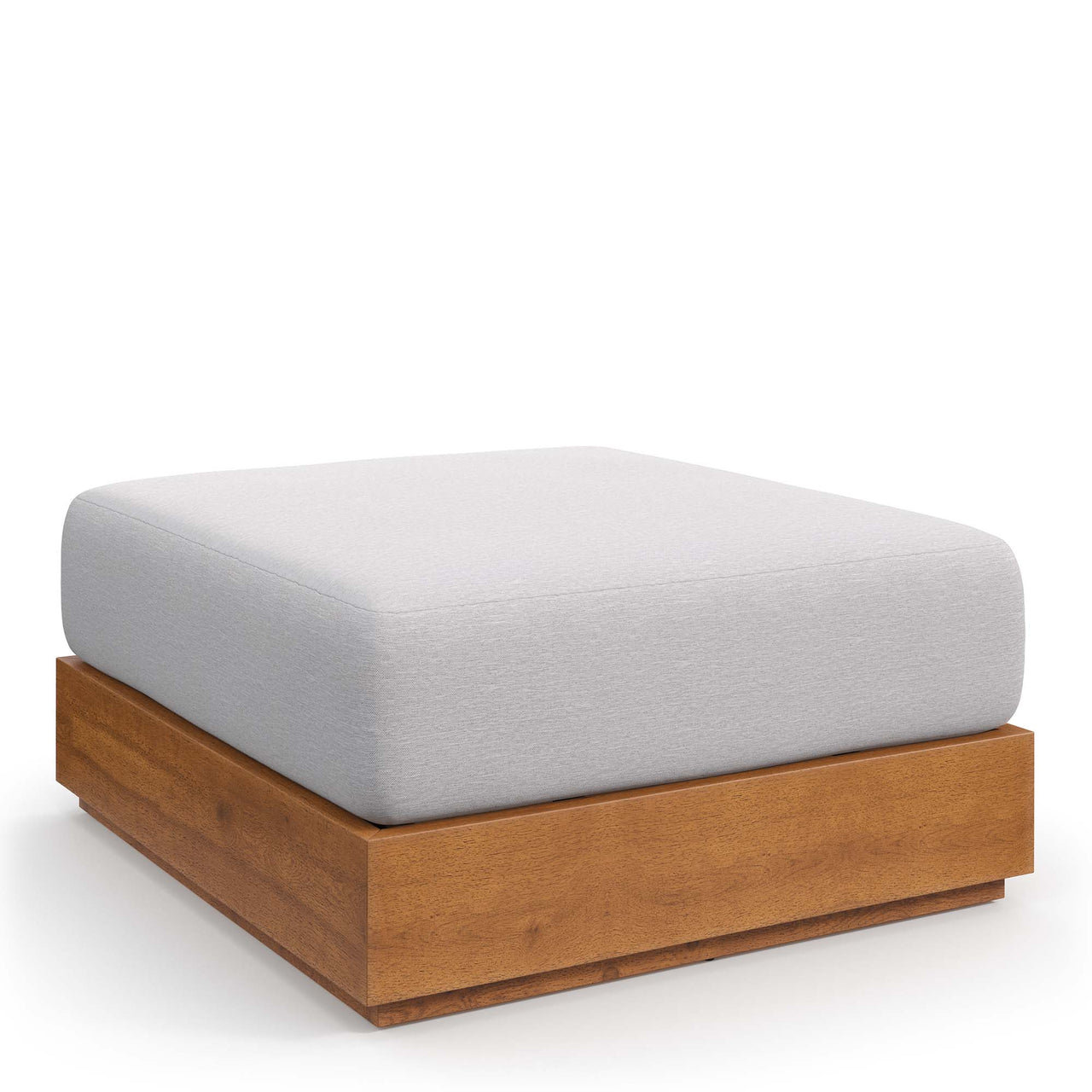 Tahlor Alfresco Acacia Wood Ottoman, Natural Wood & Light Gray