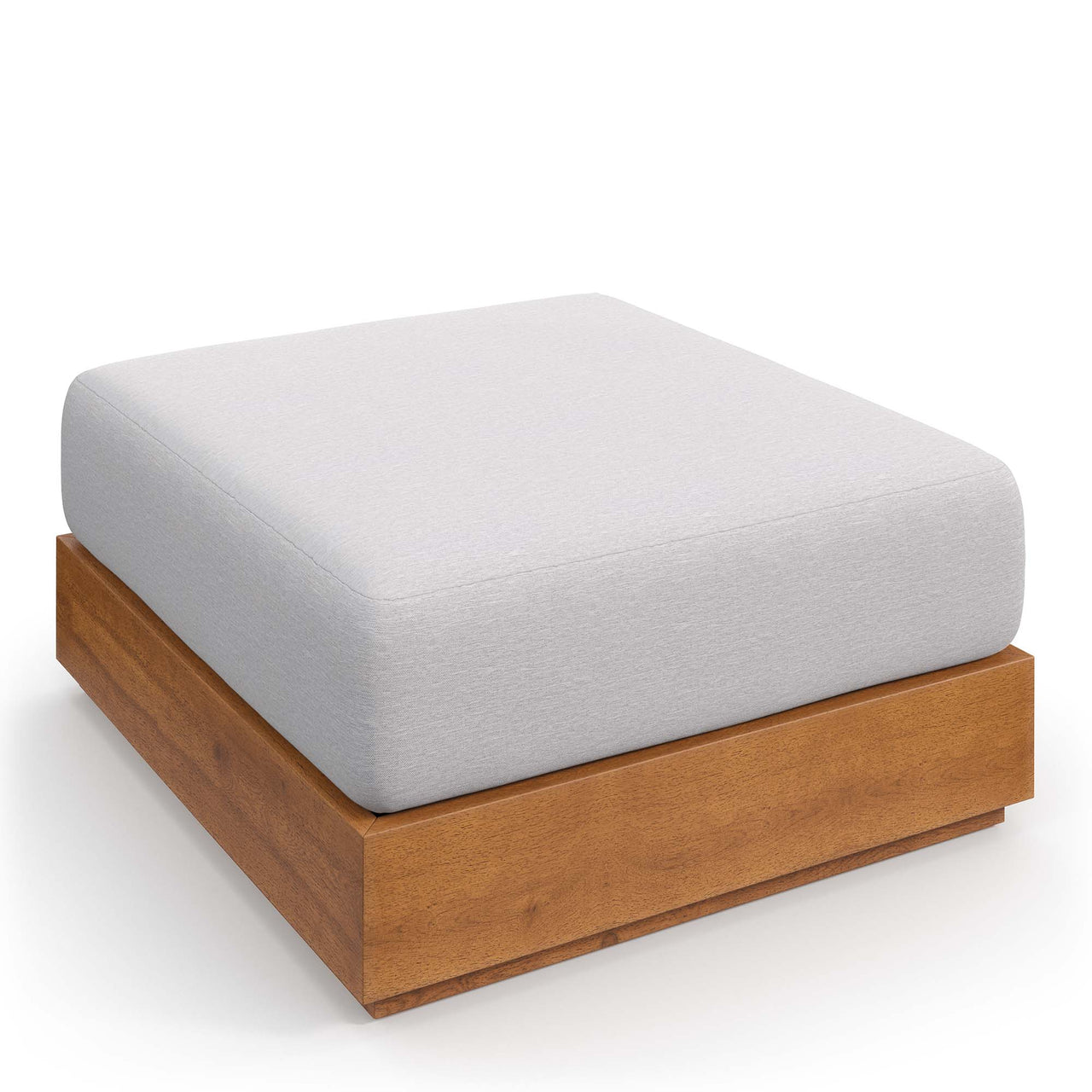 Tahlor Alfresco Acacia Wood Ottoman, Natural Wood & Light Gray