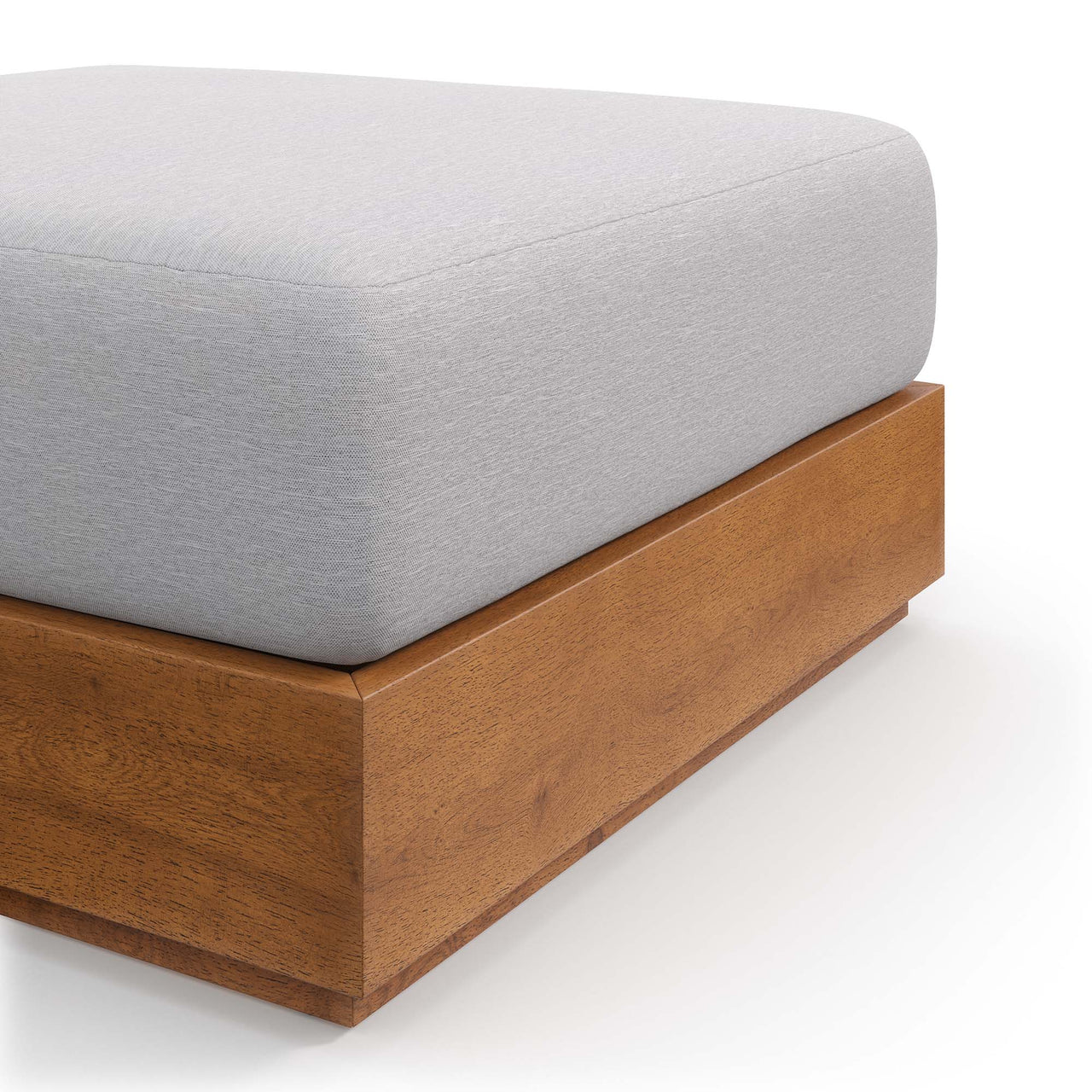 Tahlor Alfresco Acacia Wood Ottoman, Natural Wood & Light Gray