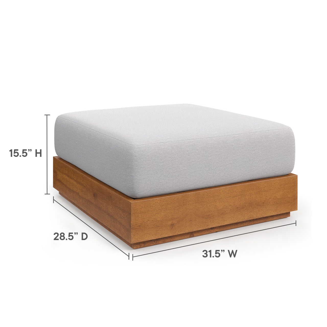 Tahlor Alfresco Acacia Wood Ottoman, Natural Wood & Light Gray