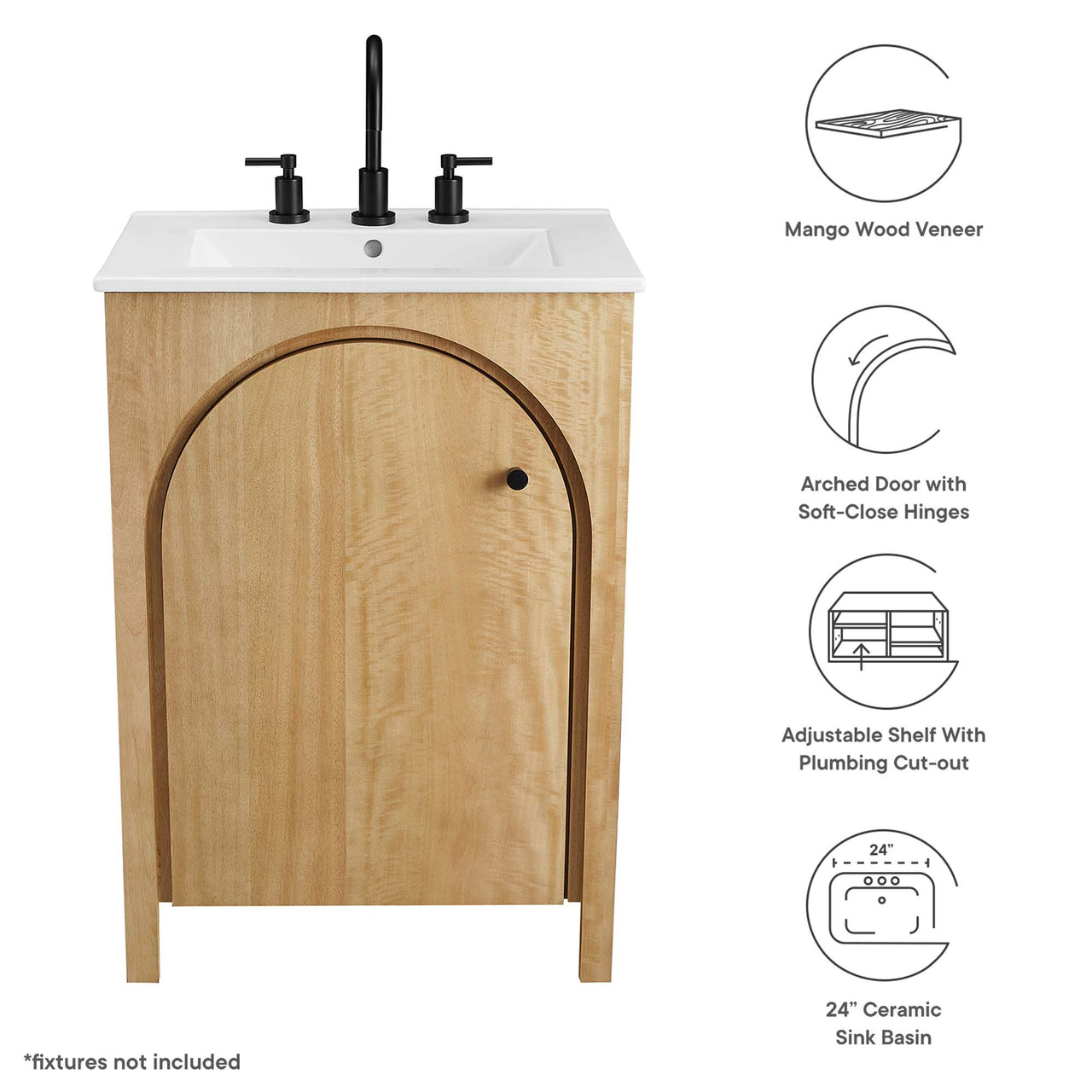 Revina Arched Vanity Unit, Small, Oak & White