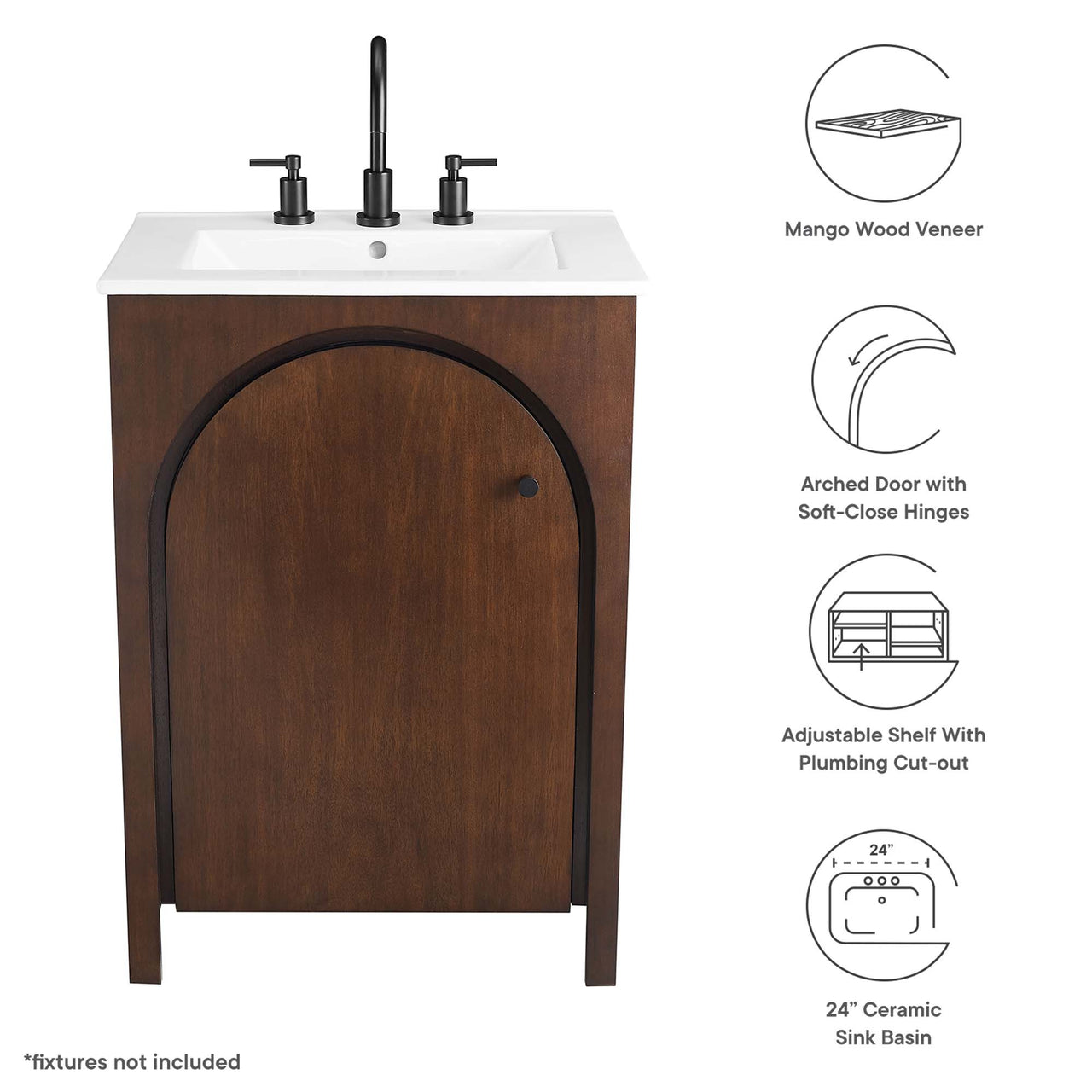 Revina Arched Vanity Unit, Small, Walnut & White
