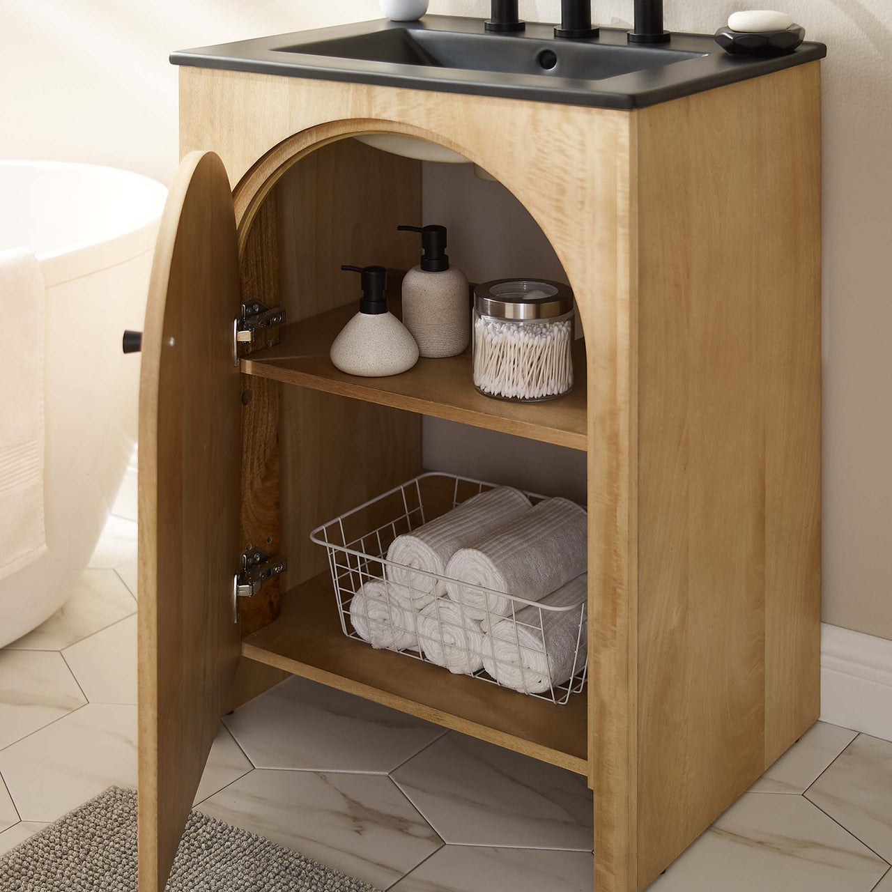 Revina Arched Vanity Unit, Small, Oak & Black