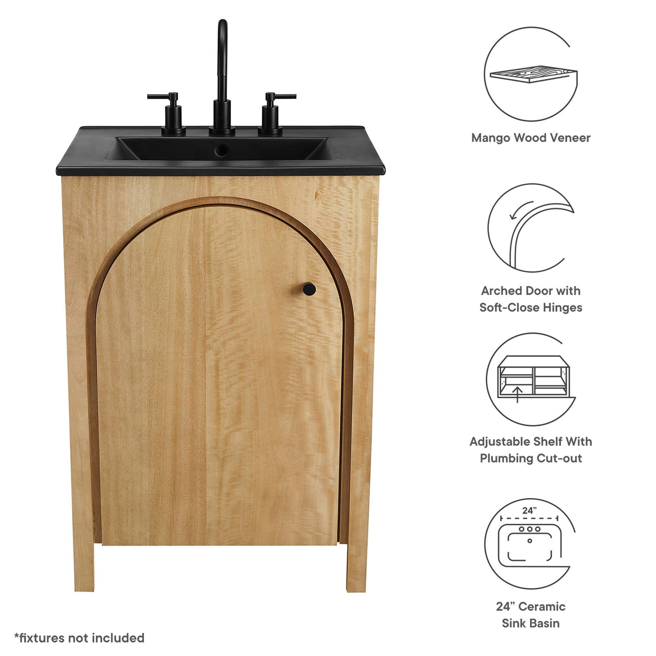 Revina Arched Vanity Unit, Small, Oak & Black