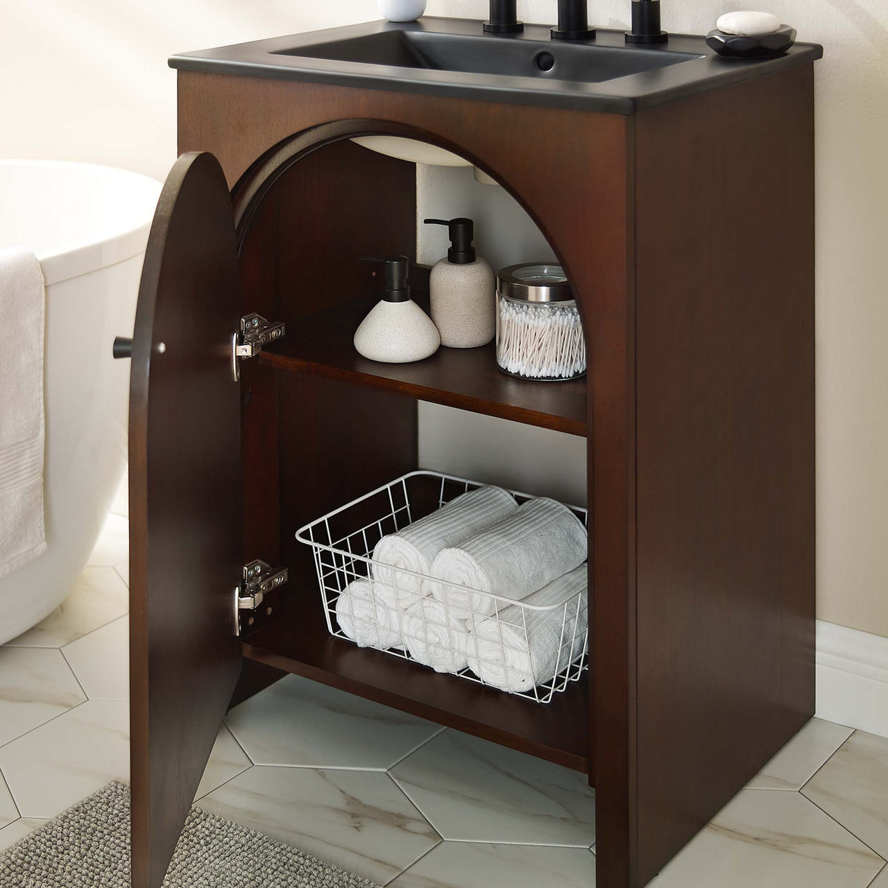 Revina Arched Vanity Unit, Small, Walnut & Black