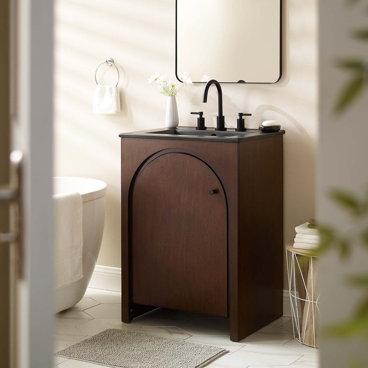 Revina Arched Vanity Unit, Small, Walnut & Black