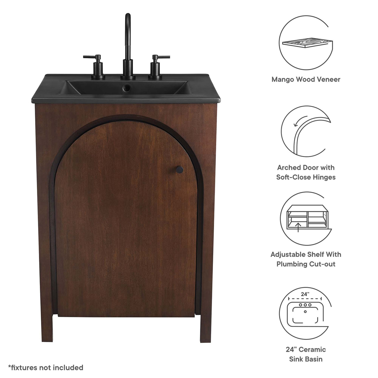 Revina Arched Vanity Unit, Small, Walnut & Black