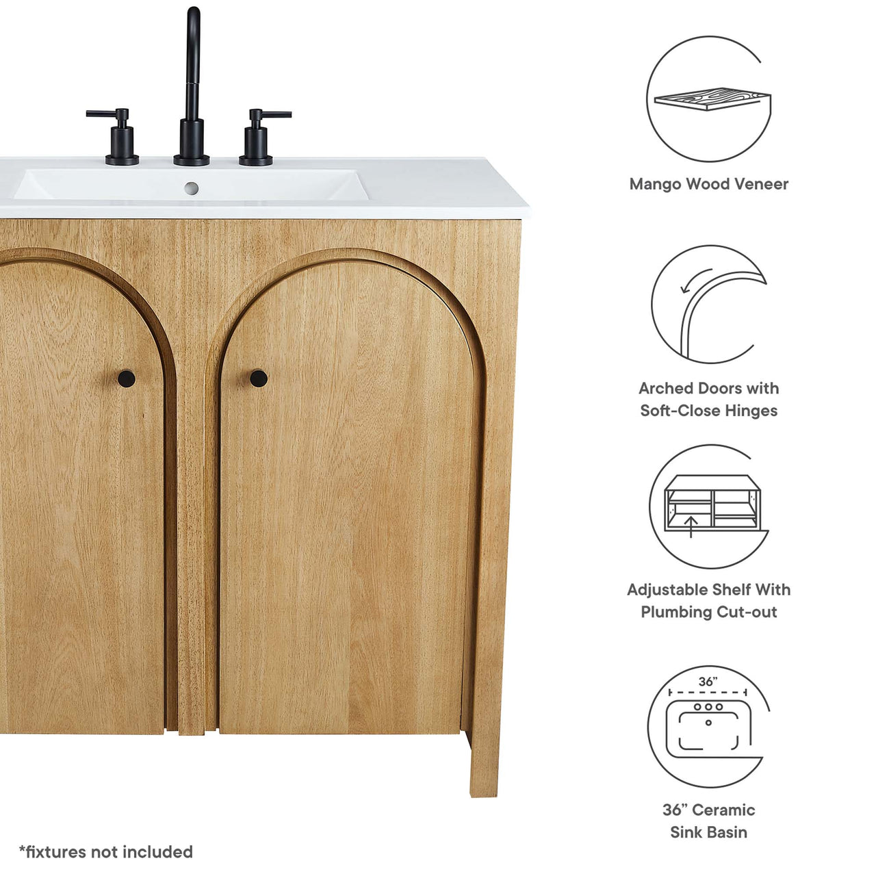 Revina Arched Vanity Unit, Large, Oak & White