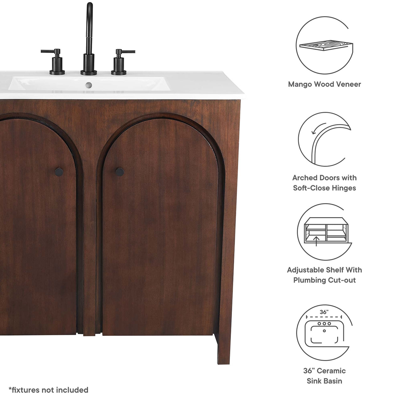 Revina Arched Vanity Unit, Large, Walnut & White