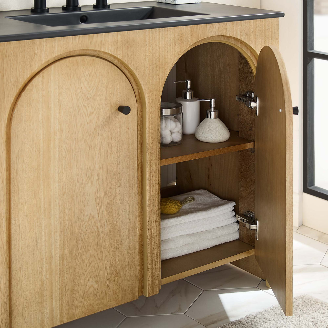 Revina Arched Vanity Unit, Large, Oak & Black