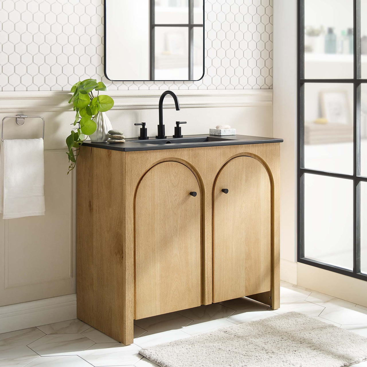 Revina Arched Vanity Unit, Large, Oak & Black