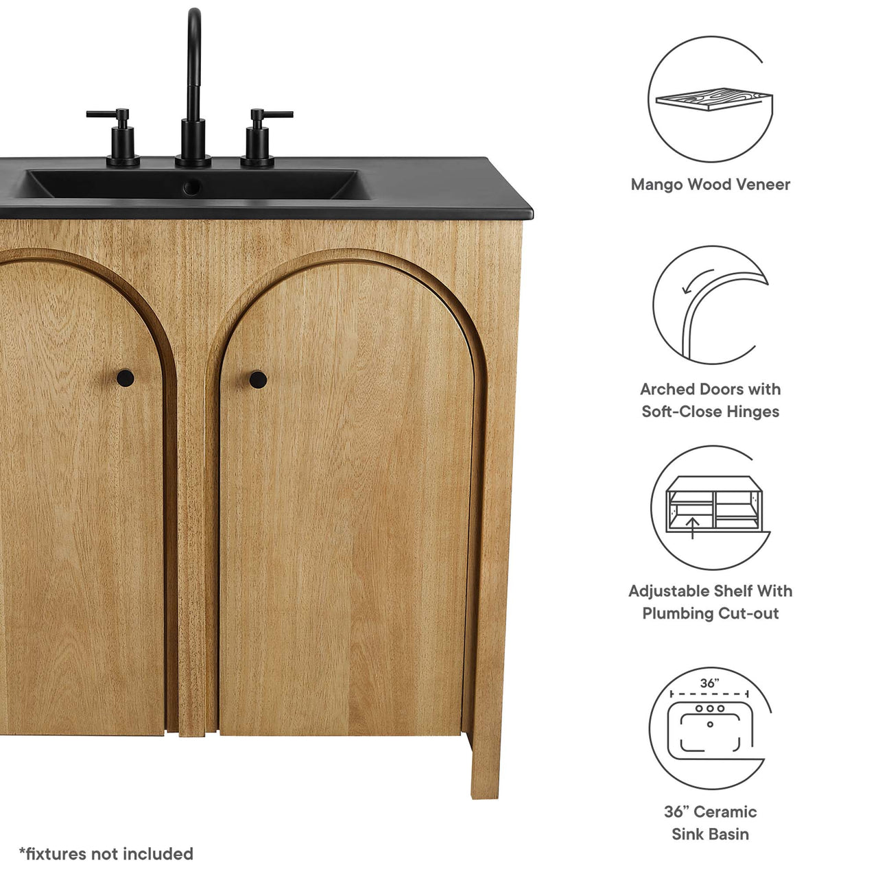 Revina Arched Vanity Unit, Large, Oak & Black