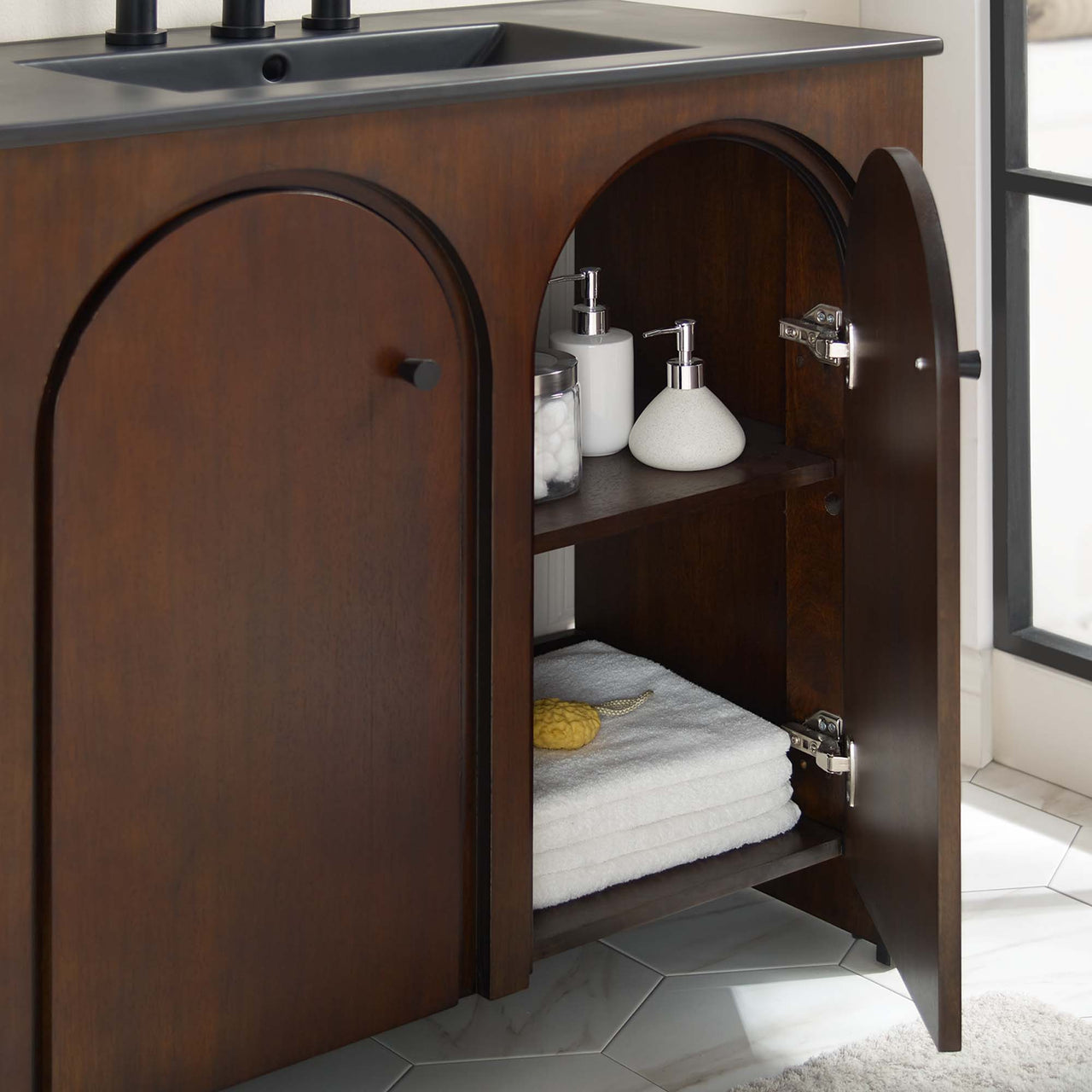 Revina Arched Vanity Unit, Large, Walnut & Black
