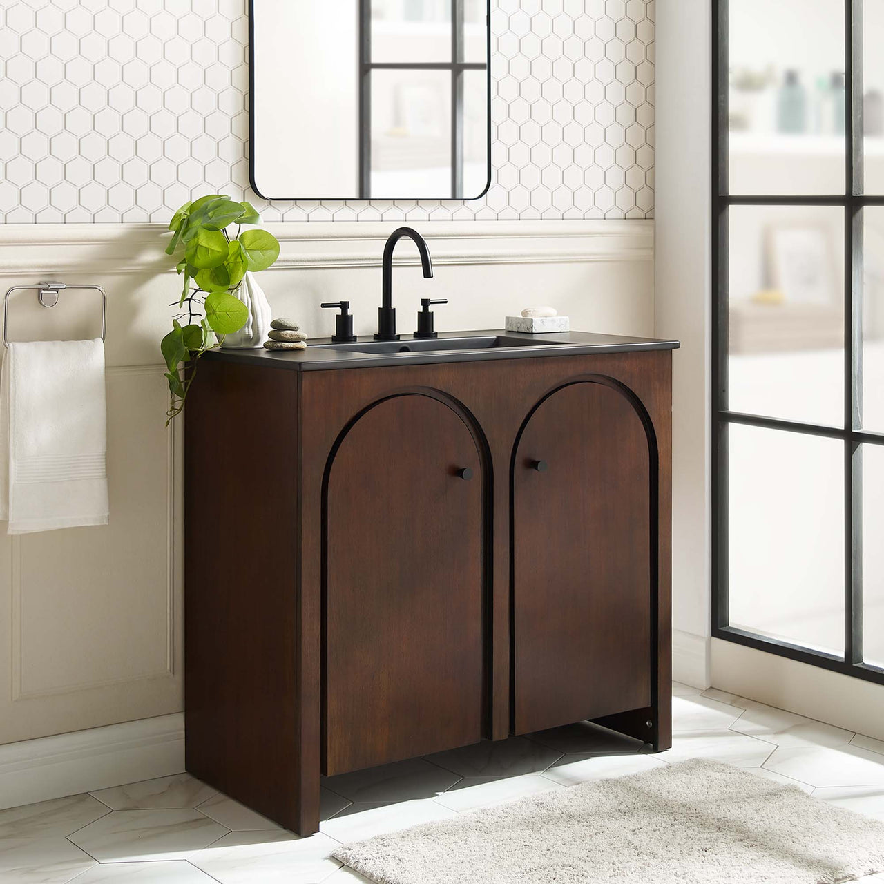 Revina Arched Vanity Unit, Large, Walnut & Black