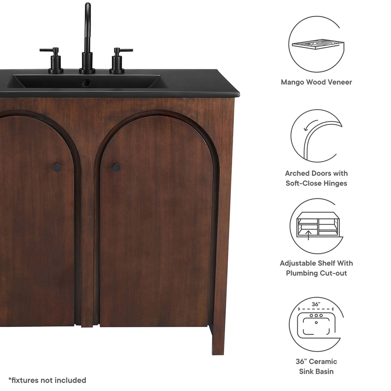 Revina Arched Vanity Unit, Large, Walnut & Black