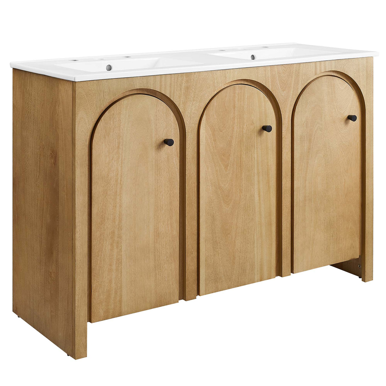 Revina Arched Double Sink Vanity Unit, Extra Large, Oak & White