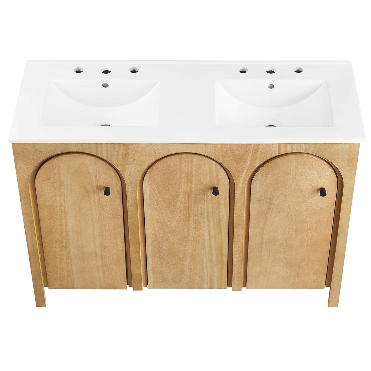 Revina Arched Double Sink Vanity Unit, Extra Large, Oak & White