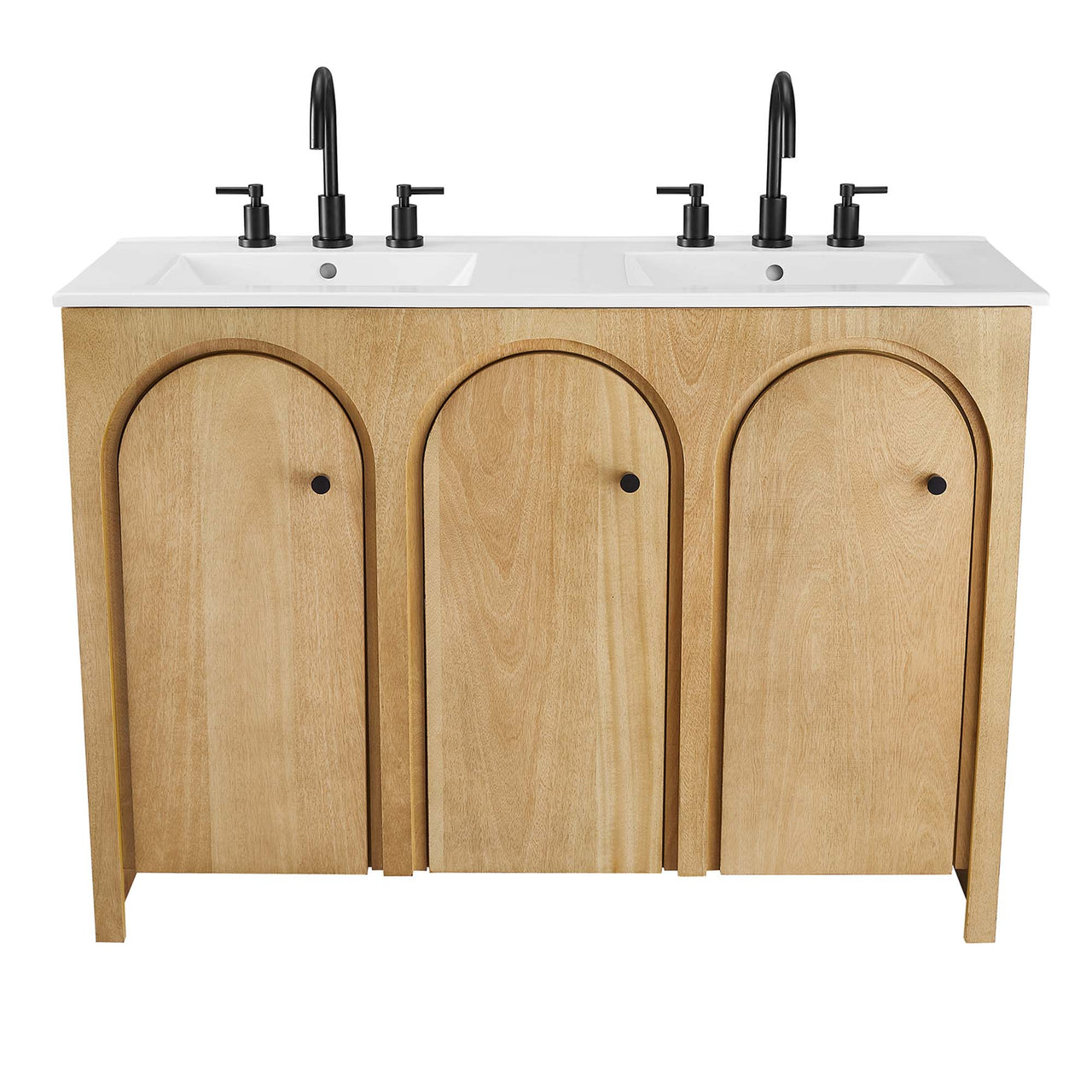 Revina Arched Double Sink Vanity Unit, Extra Large, Oak & White