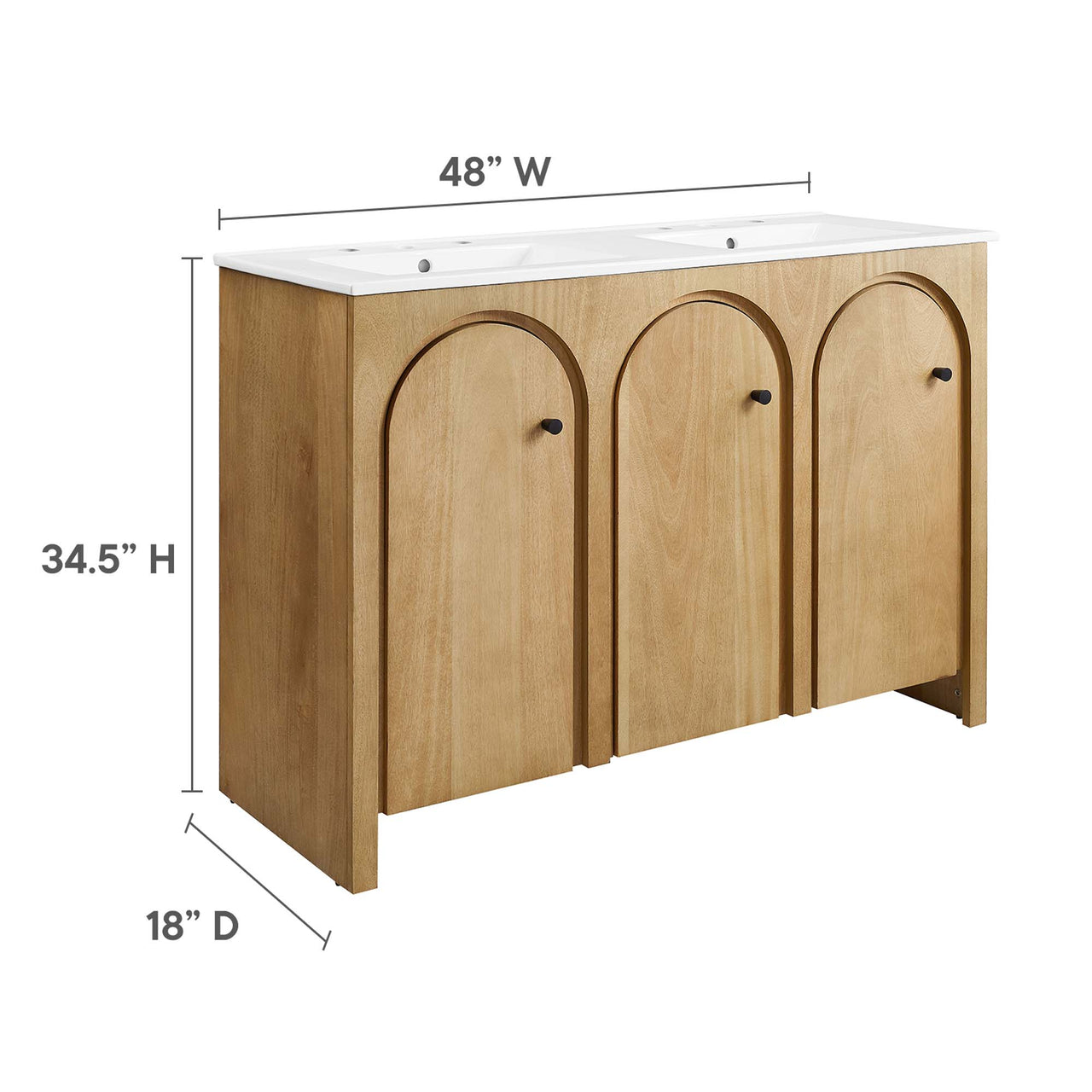 Revina Arched Double Sink Vanity Unit, Extra Large, Oak & White