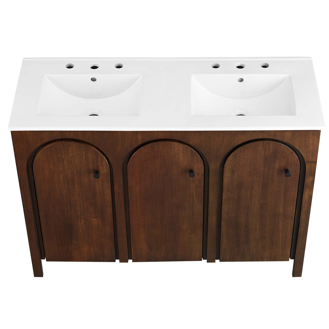 Revina Arched Double Sink Vanity Unit, Extra Large, Walnut & White