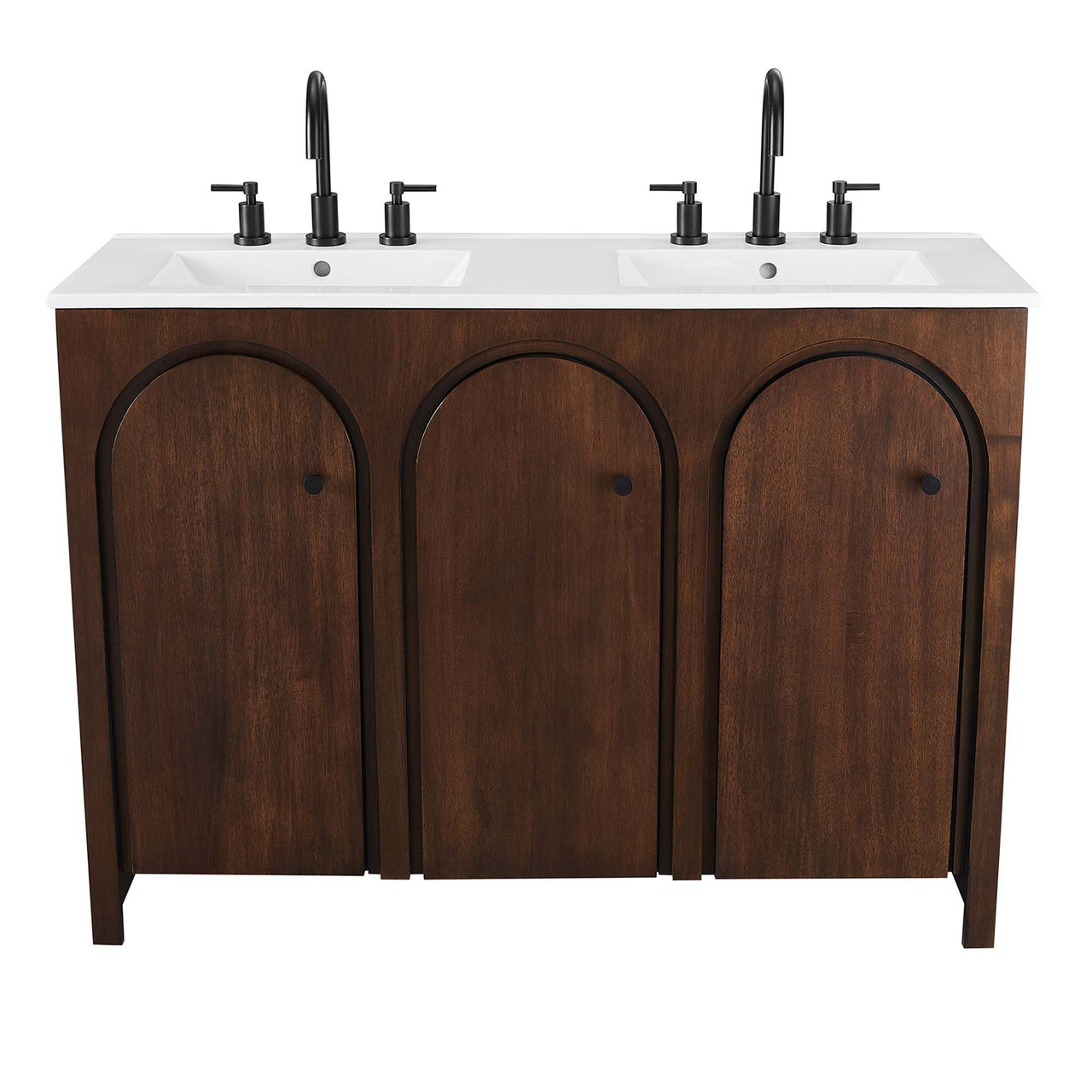 Revina Arched Double Sink Vanity Unit, Extra Large, Walnut & White