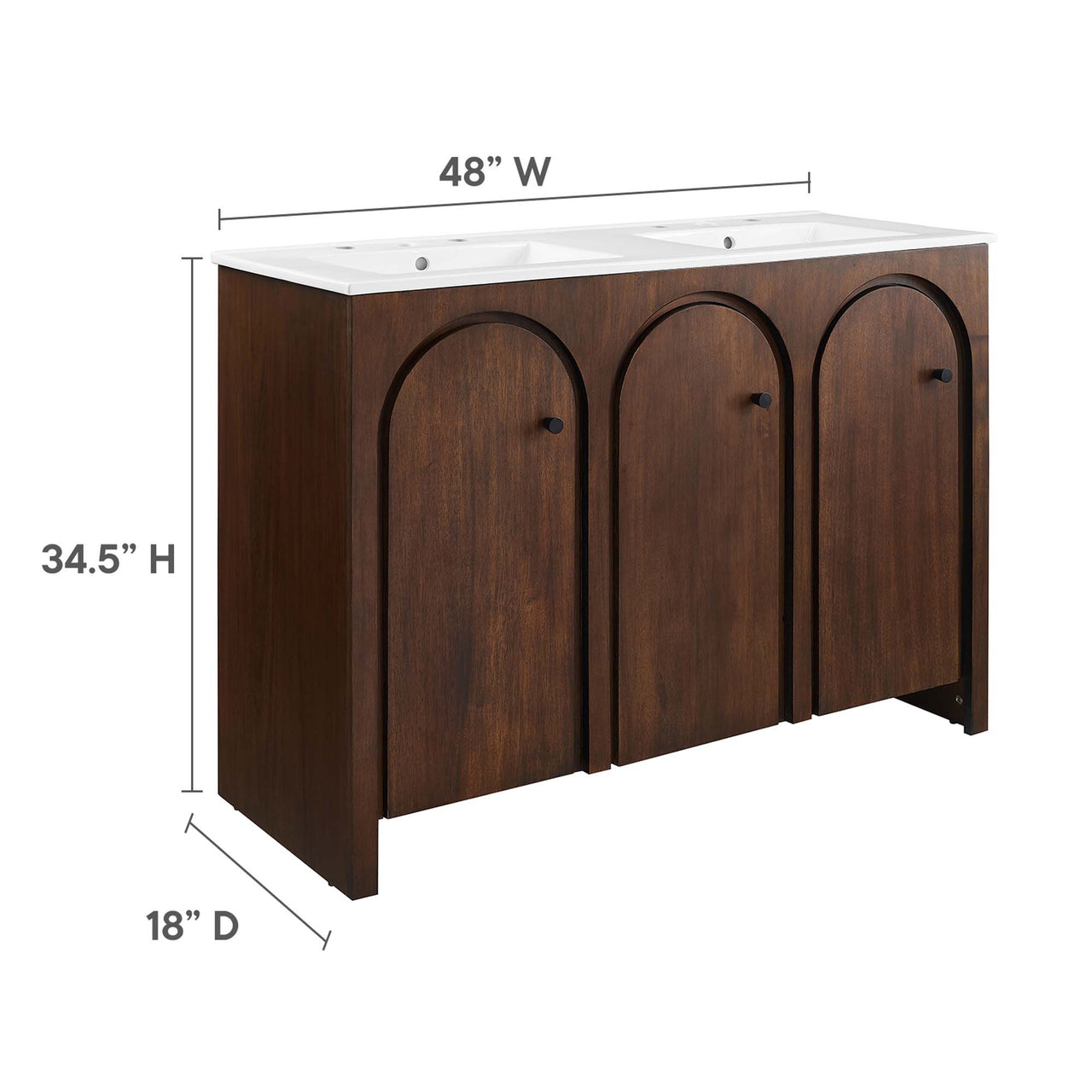 Revina Arched Double Sink Vanity Unit, Extra Large, Walnut & White